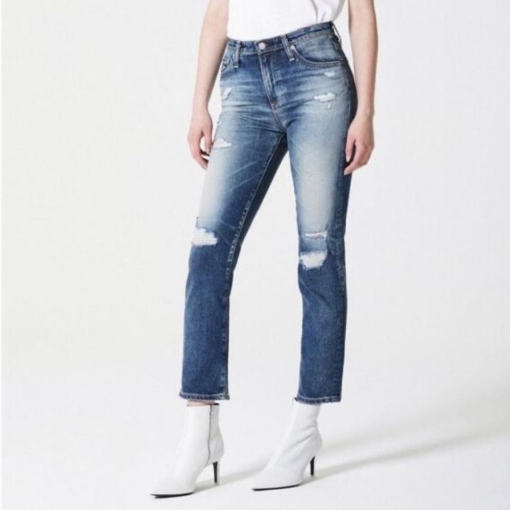 AG Adriano Goldschmied The Isabella Distressed High Rise Straight Crop jeans